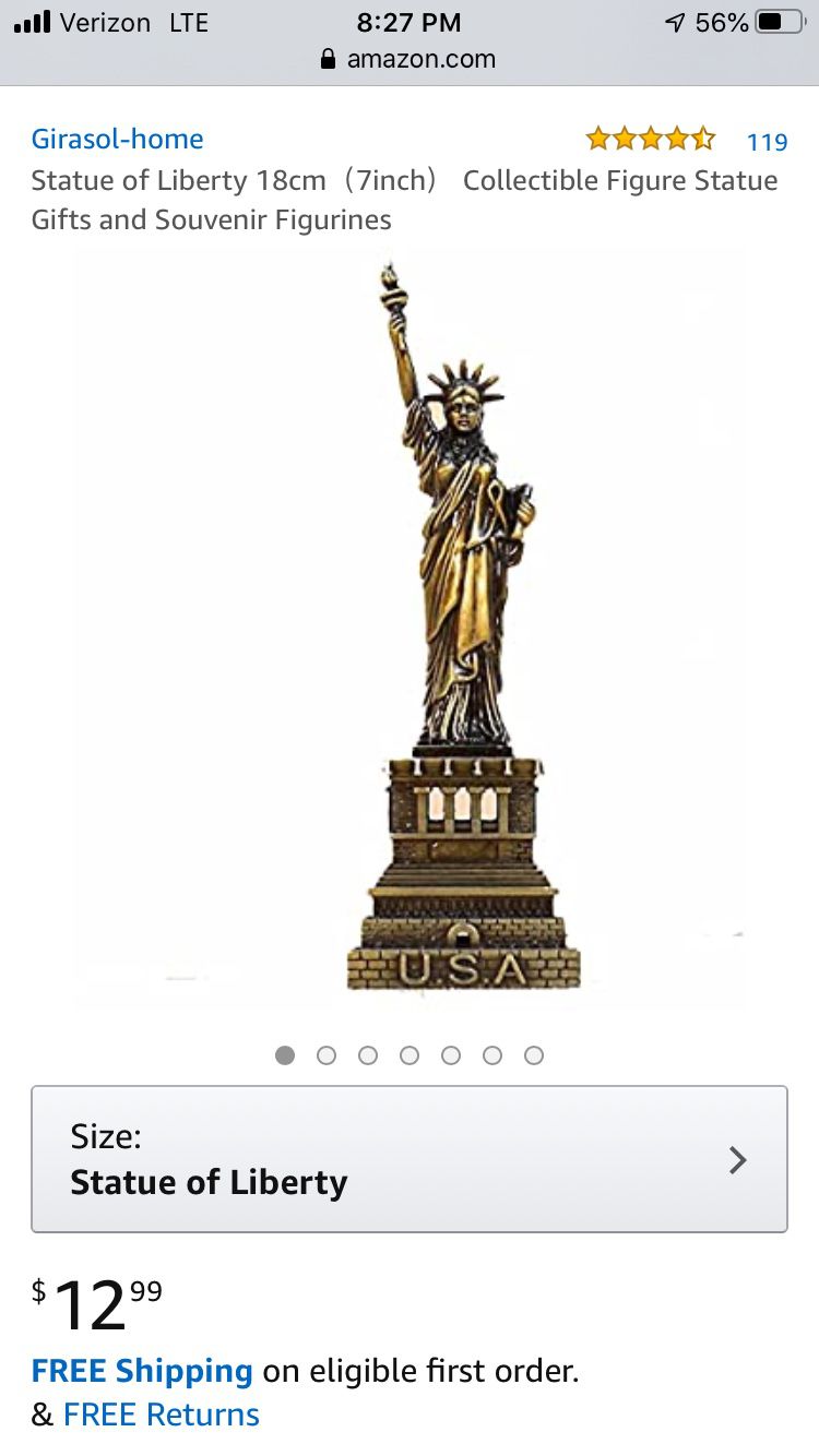 Zinc Statue of Liberty collectible figure 7”