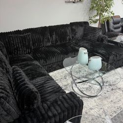 Fluffy Corduroy Sectional W/ USB Chargers