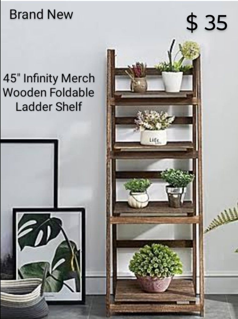 Brand New 45" Infinity Wooden Foldable Multi-Functional Ladder Shelf 