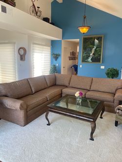 Brown Fabric L-Shaped Sectional Sofa