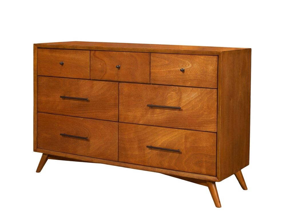 Flynn Mid-Century Modern 7-Drawer Dresser – Chestnut Wooden Bedroom Clothing Storage