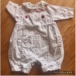 3M Baby Girl Little Me One Piece Suit Christmas Red White, Green diaper snaps, bubble shape, Soft Finewale Corduroy