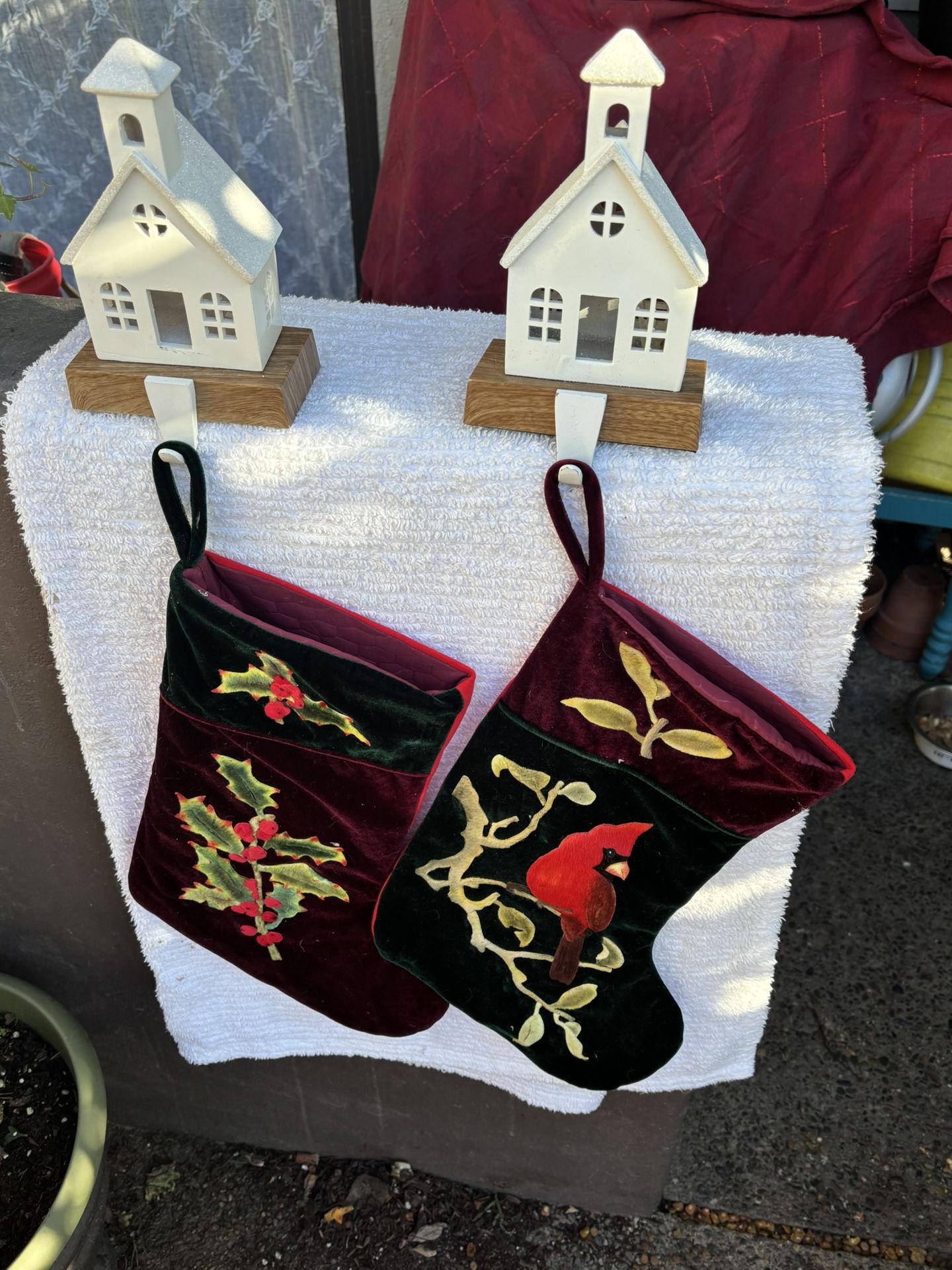 Christmas Stockings with 2 WhiteMetal Stocking Hanger