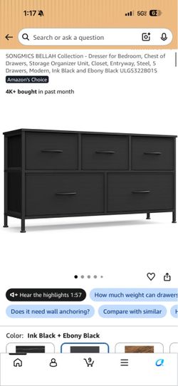 Black Dresser for Bedroom, Chest of Drawers
