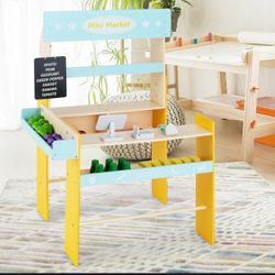 KID'S PRETEND PLAY GROCERY STORE WITH CASH REGISTER AND BLACKBOARD-BLUE