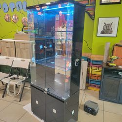 Glass storage cabinet with motion sensor and led