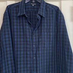 George men's blue and black plaid long-sleeve button-down shirt XL