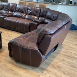Brown Leather Reclining Sectional Sofa With Cupholders 