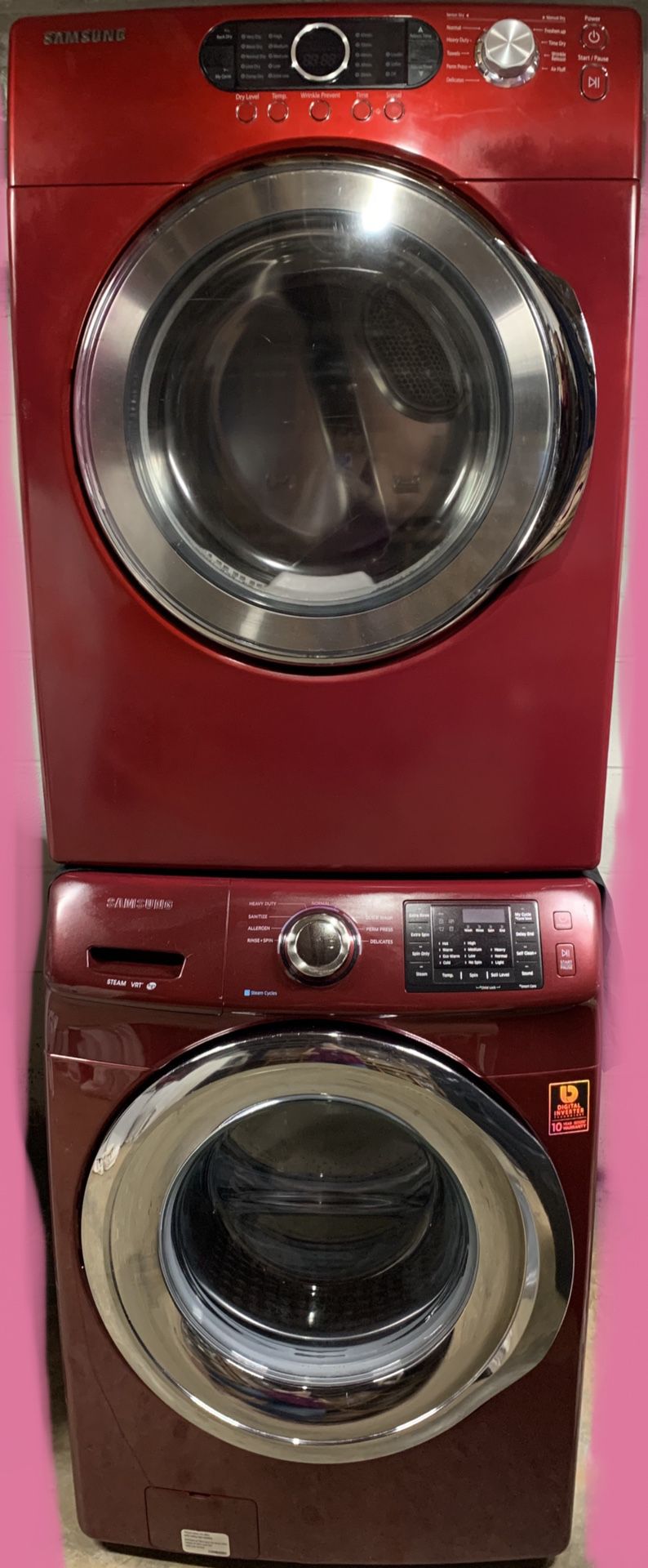 Red Samsung Stackable Washer & Dryer Set
