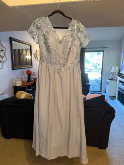 Plus size Light Blue Floral Lace Formal Gown