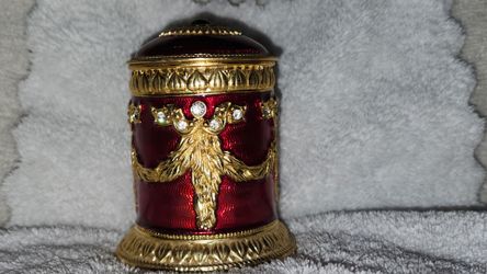 Red Enamel Gold-Tone Decorative Trinket Box