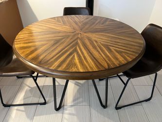 Modern solid wood dining table with metal legs