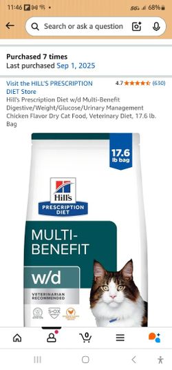 Hills Prescription WD Cat Diet, 17lb Bag