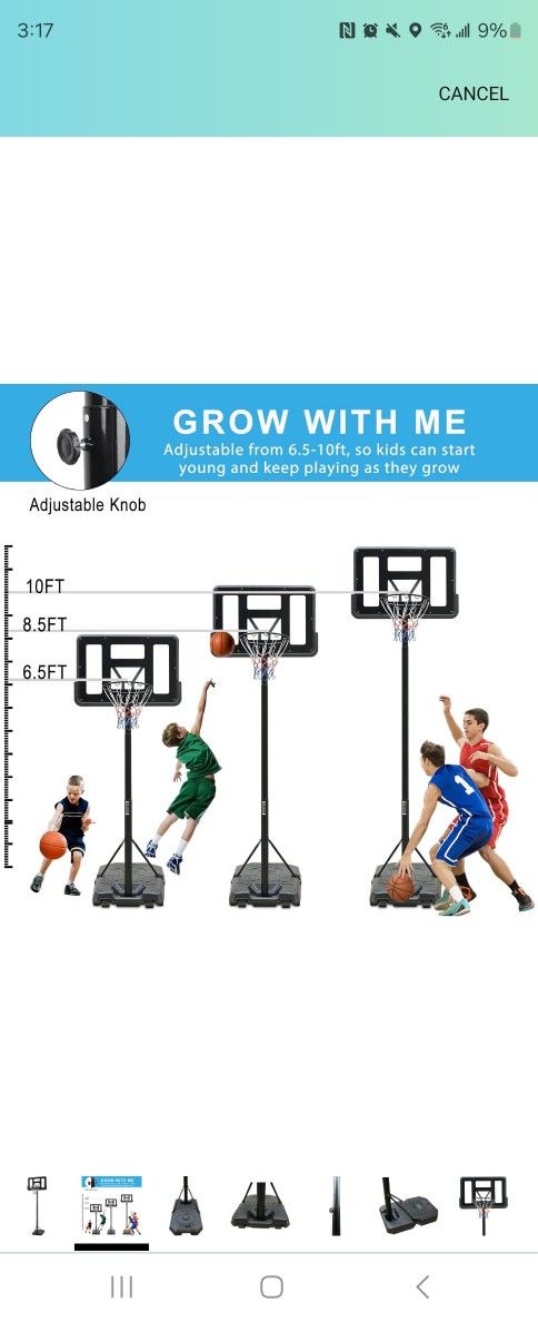 Height Adjustable Portable Basketball Hoop with 44 Inch Backboard and Wheels