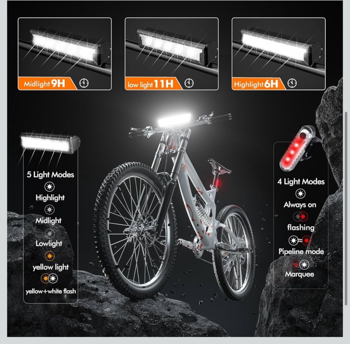 Bike Lights - 9500 Lumen Bicycle Lights Front and Rear Rechargeable