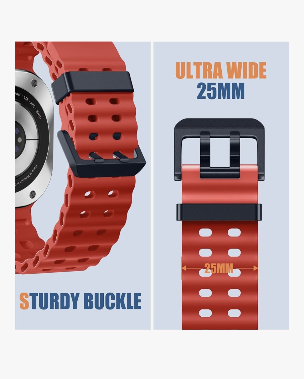 Adorve Compatible with Samsung Galaxy Watch 7/8 Ultra Bands 47mm (2024/2025), Rugged Ocean Wristband Breathable Silicone Sport Strap Waterproof for Ga