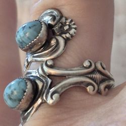Vtg.Beau STERLING SILVER TURQUOISE BYPASS RING- SZ7-8