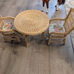 American Girl Samantha's Tea Party Wicker Table And Chairs OBO