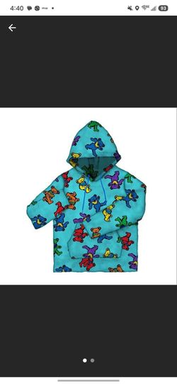 Grateful Dead Dancing Bears Fleece Hoodie. Turquoise. Size Large.