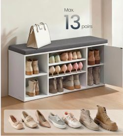 Storage Bench, Superfast Toolless Assembly, 41" Wide Entryway Shoe Cubby Bench with Cushion & Adjustable Shelves, Window Shoe Rack Cabinet, Snow White