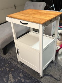 Modern Rolling Kitchen Island Cart / Microwave Stand w/ Wood Top