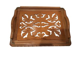 Vintage Wooden Serving TrayVintage Wooden Serving Tray with Ornate Cutout Design