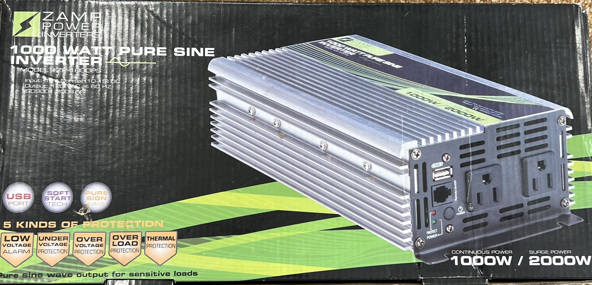1000 Watt Pure Sine Inverter Zamp Solar ZP 1000PS