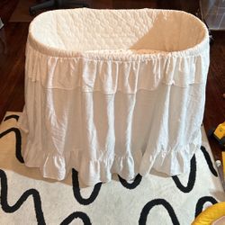 Antique White Wicker Bassinet Circa 1959