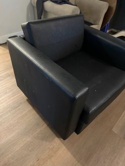 black leather square-arm club chair