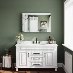 36 in. Width x 25.5 in. Height x 4.5 in. Depth Surface Mount Medicine Cabinet in Tri-View Mirror in White