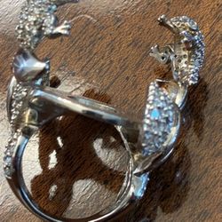 Platinum Over solid 925 Sterling Silver Diamond Twin Frog Ring