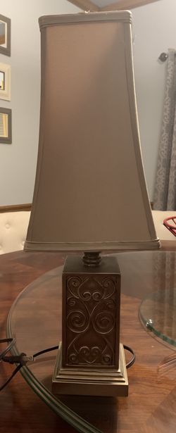 Gold Tone Lamp with Gold Tone Silk Shade 18” Tall