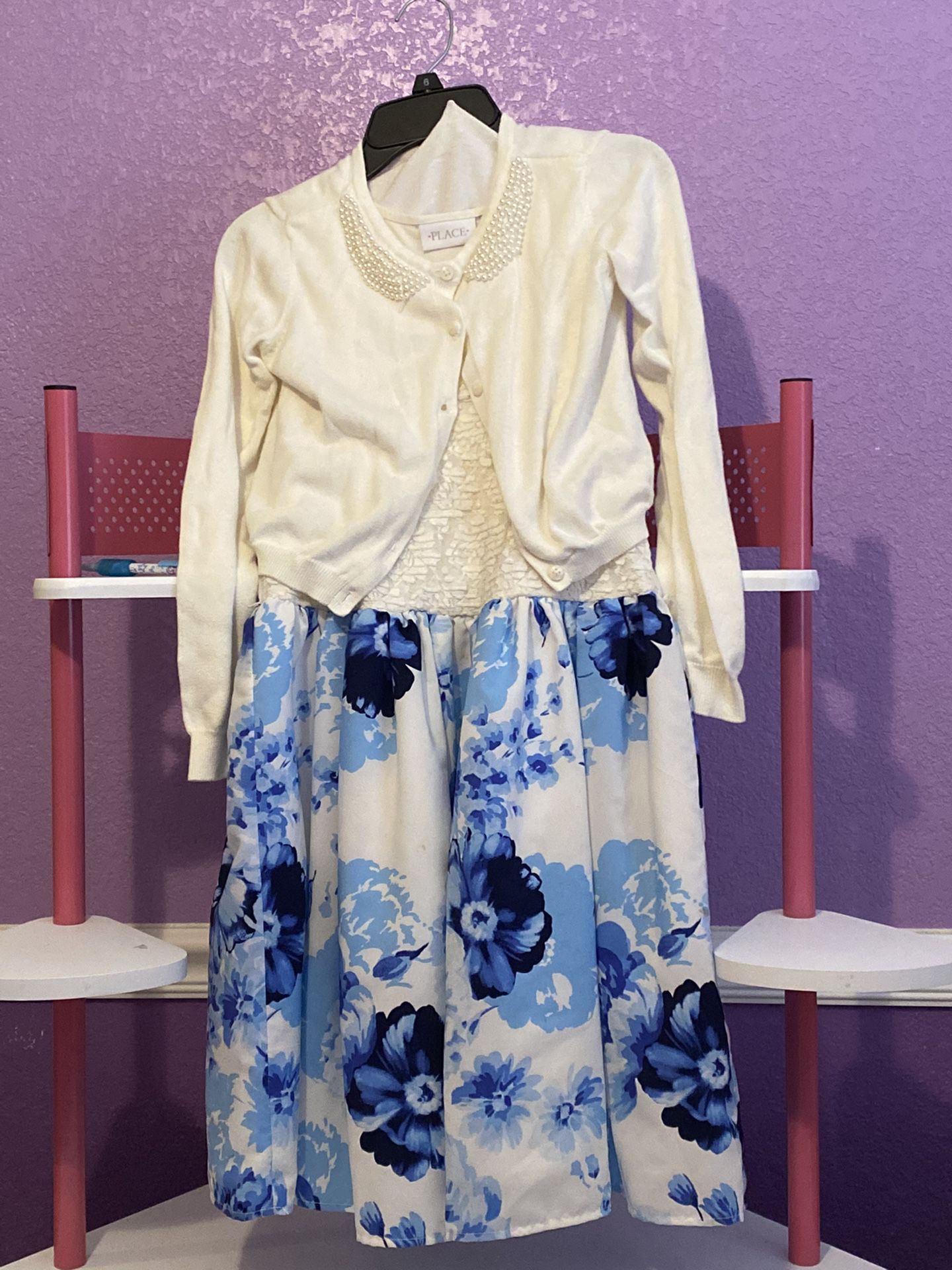 Girls Blue Flower Dress And Mini jacket / Vestido De Niñas Con Saco De Flores Azules 