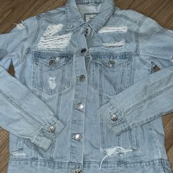 Forever 21 Light Blue Distressed Denim Jean Jacket 