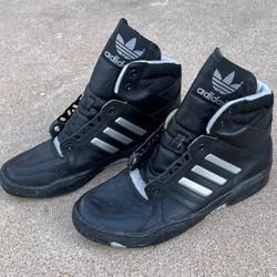 Rare Vintage 90s Adidas Association Black & Silver Trefoil Sneakers Mens 11 OBO