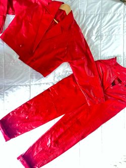Rare vintage  European Yessica (C&A) red leather matching jacket and pants set