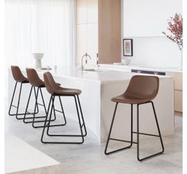 Alexander Faux Leather Barstool Set of 4 Color- brown  Size 24”  Brand new in box - Assembly is required  cash only  Pickup only (Anaheim)