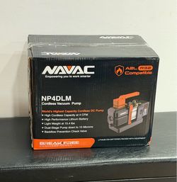 NAVAC NP4DLM Cordless Vacuum Pump - Battery-Operated - Brushless DC Motor - Backflow Prevention Check Valve - Dual-Stage Pump - 4 CFM - 15 Microns -