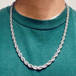 5mm White Gold over Stainless Steel 24” Rope Chain – Luxury Look Without the Price!