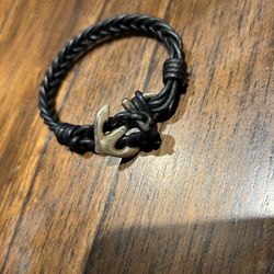 Retired James Avery Sterling Silver 925 Anchor Woven Leather Bracelet.