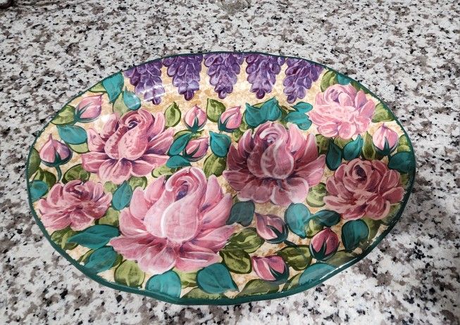 Lesal  Lindberg Ceramics Large Platter Floral Cottagecore