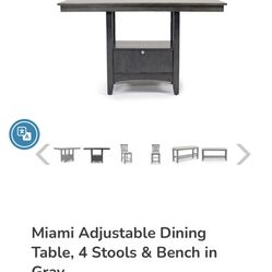 Gray Dining Table - 4 Chairs -1 Bench