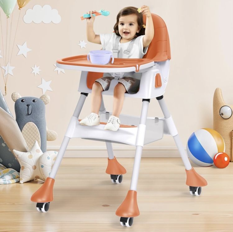 Brand New Foldable High Chair For Toddler Baby Kids Movable Chair Feeding Chair 