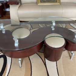S Coffee Table Set With Pull Out Stools-Modern