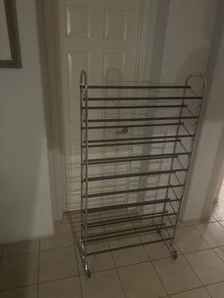 Chrome Shoe Rack With Locking Wheels 