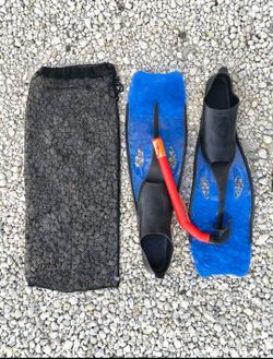 blue and black full-foot snorkeling fins