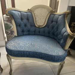 1950s Pair Of Vintage ItalianTufted & Cane Back Chair