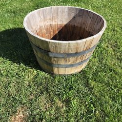 25.98 in. Dia x 16.54 in. H Round Wooden Barrel Planter

