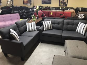 🌌 Charcoal Cute Sofa & Love Seat set 🌠 JORDAN HOME 🏡 FURNITURE 👑