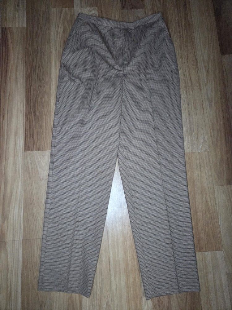 Jones New York Mini Checkered Tan Trousers Professional With Pockets Size M